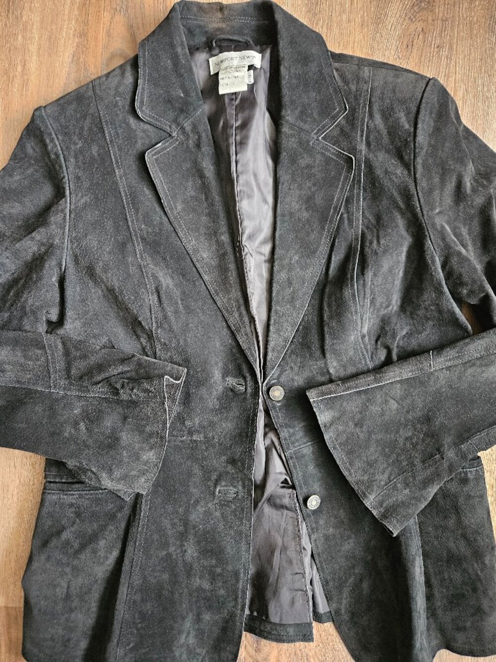 Newport News black suede vintage women's blazer jacket size 12 bell sleeves